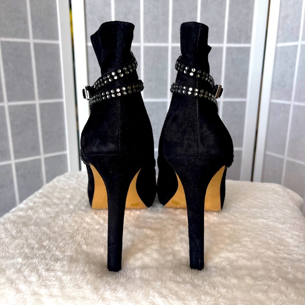 Vince Camuto Black Suede Leather Stiletto Ankle Booties, Sz 10 - Picture 4 of 5